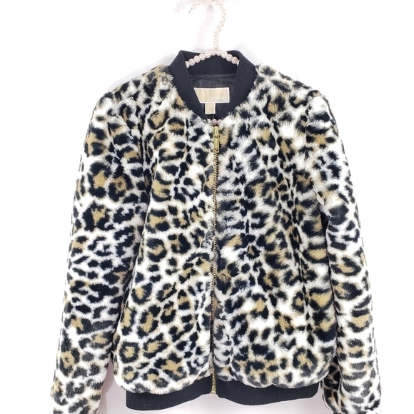 Michael Kors Faux Fur Leopard Bomber Jacket - Picture 1 of 8